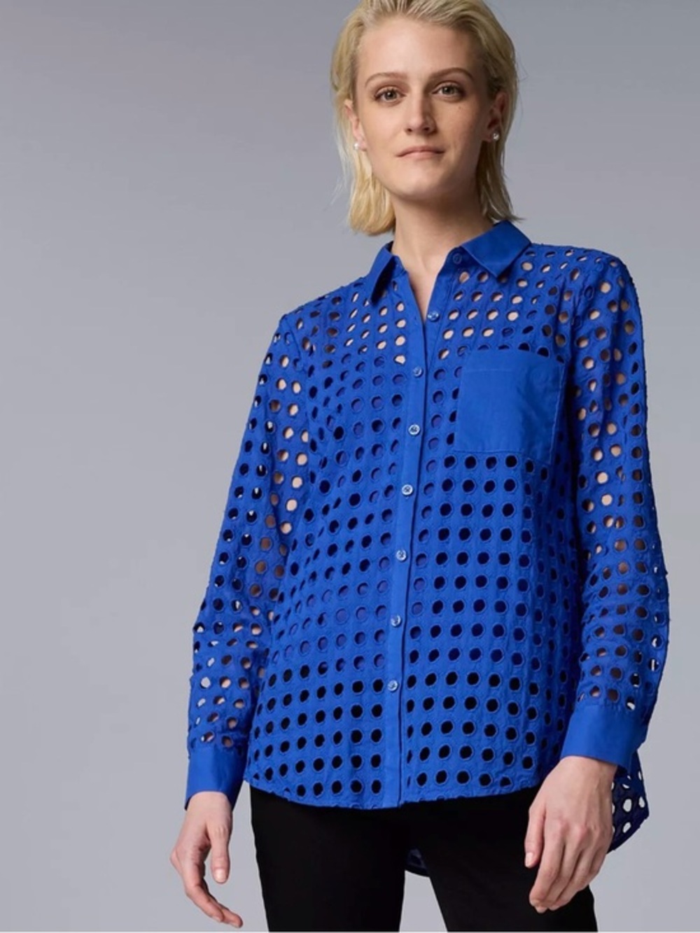 Simply Vera Vera Wang Royal Blue Eyelet Button-Down Shirt